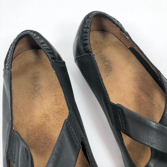 Taos Crosstown Ballet Flats Shoes Size 37 6 - 6.5 Black Leather Criss Cross - Picture 5 of 9